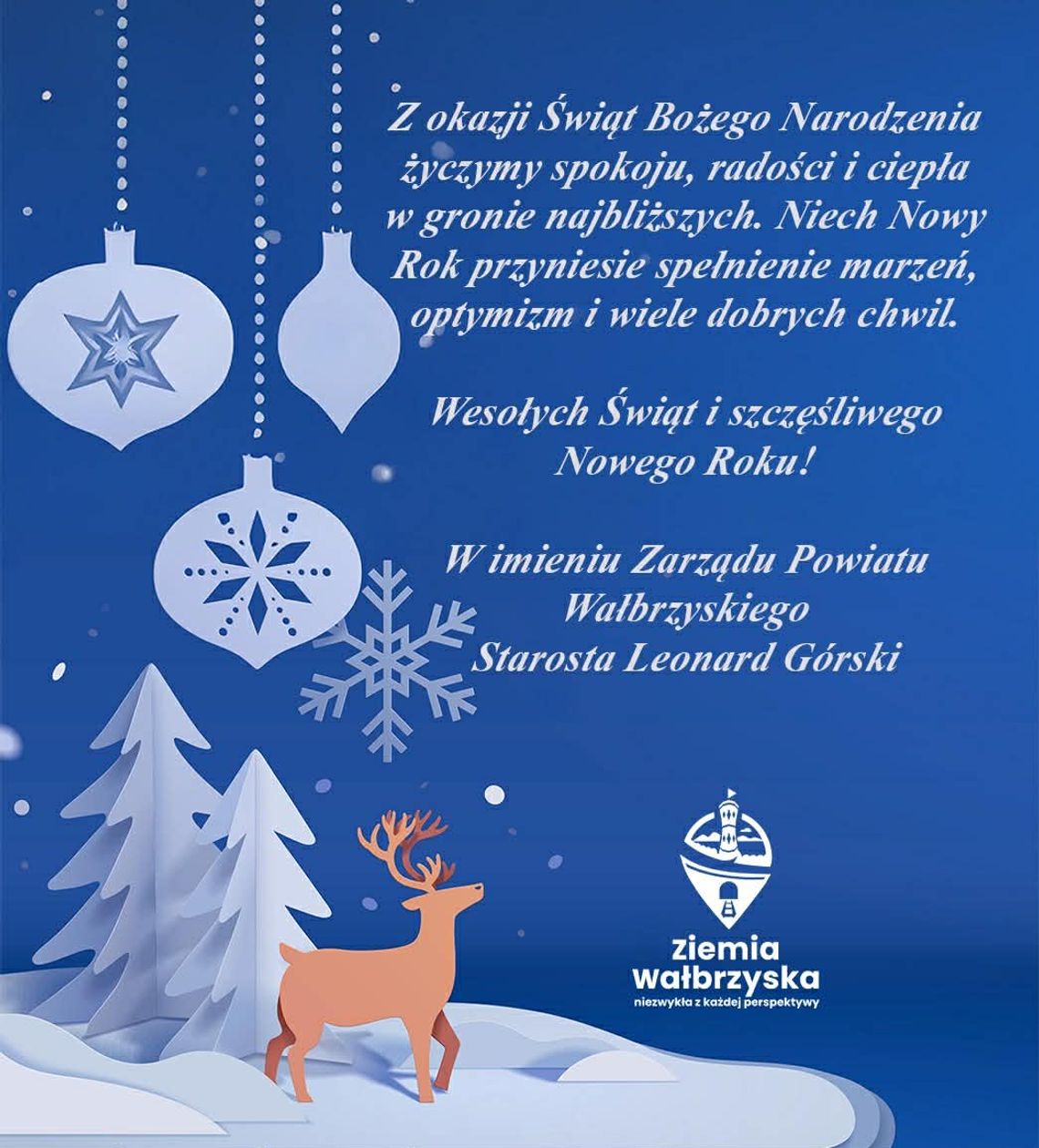 Życzenia świąteczne i noworoczne Starosty Wałbrzyskiego Życzenia świąteczne i noworoczne Starosty Wałbrzyskiego