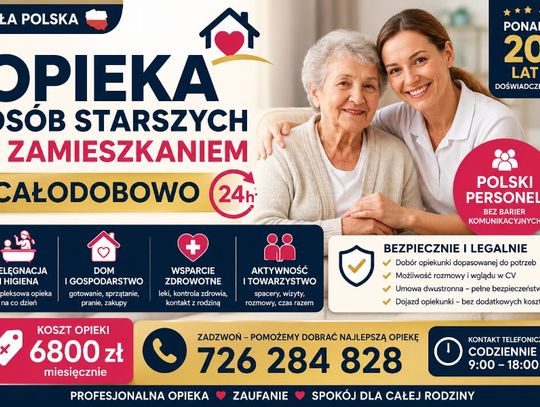 Całodobowa opieka nad seniorem z zamieszkaniem - cała Polska