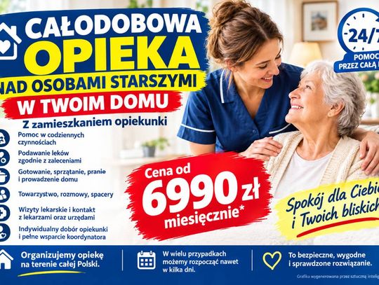 Opiekun do seniora - całodobowa opieka z zamieszkaniem - od 6990 zł miesięcznie