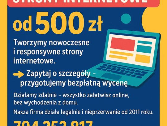 Twoja strona firmowa od 500 zł - pełna obsługa od domeny po publikację! Gotowa nawet w kilka dni! Twoja strona firmowa od 500 zł - pełna obsługa od domeny po publikację! Gotowa nawet w kilka dni!
