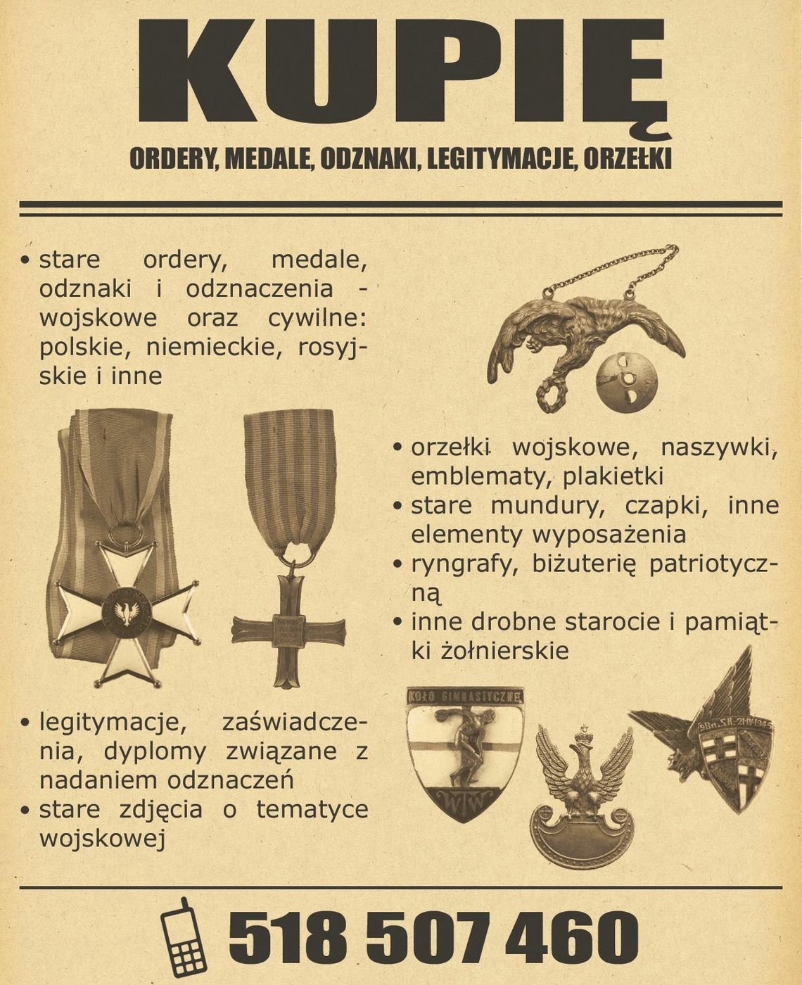 Kupię stare ordery, medale, odznaki, odznaczenia, orzełki Kupię stare ordery, medale, odznaki, odznaczenia, orzełki