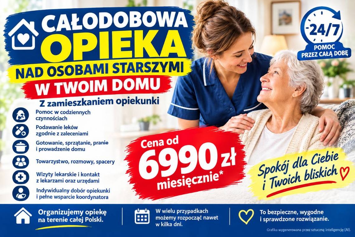 Opiekun do seniora - całodobowa opieka z zamieszkaniem - od 6990 zł miesięcznie