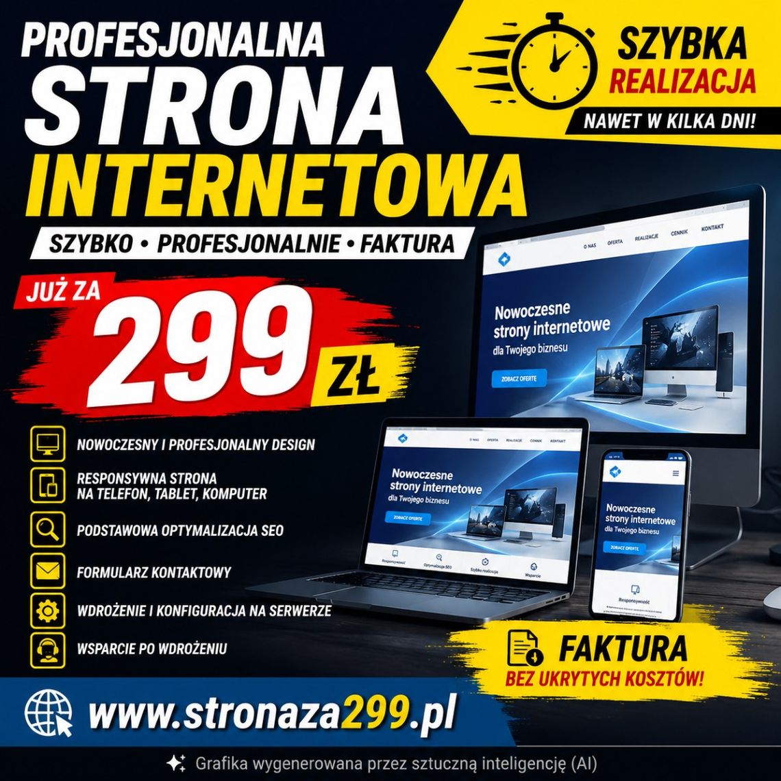 Strona internetowa 299 zł - szybko, profesjonalnie, faktura | stronaza299.pl Strona internetowa 299 zł - szybko, profesjonalnie, faktura | stronaza299.pl